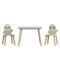 Table et chaises en bois Etokfoks Sloth pour enfants avec 2 chaises animaux Vert sauge pour salle de jeux, chambre, salle de classe