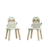 Table et chaises en bois Etokfoks Sloth pour enfants avec 2 chaises animaux Vert sauge pour salle de jeux, chambre, salle de classe