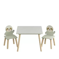 Table et chaises en bois Etokfoks Sloth pour enfants avec 2 chaises animaux Vert sauge pour salle de jeux, chambre, salle de classe