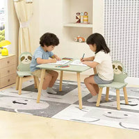 Table et chaises en bois Etokfoks Sloth pour enfants avec 2 chaises animaux Vert sauge pour salle de jeux, chambre, salle de classe