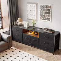 Commode large 9 tiroirs pour chambre, 63 po, coffre de rangement noir en tissu avec lumières LED et prises électriques, compatible téléviseur 75 po, meuble TV organisateur