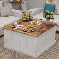 JVNOXK Table basse en bois de style rustique de 31,5 pouces avec plateau relevable à charnière carrée et compartiment de rangement, convient aux salons, blanche