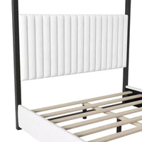 Lit plateforme à baldaquin moderne grand format Luxystar avec tête de lit rembourrée, noir