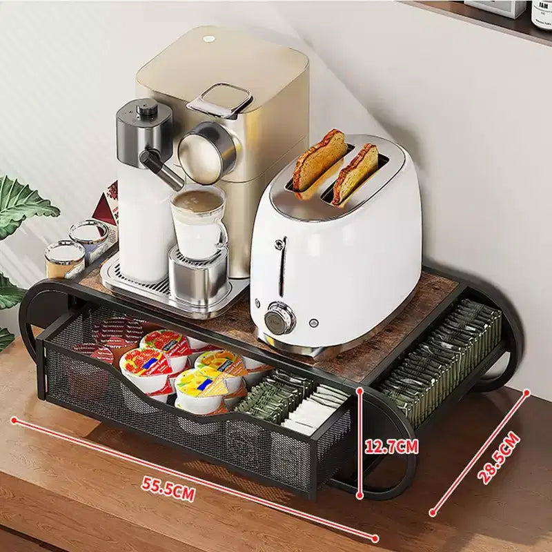 Porte-tiroir à dosettes de café, support de rangement en fer pour capsules de café, support de rangement de bureau, boîte de rangement de capsules type tiroir, support de rangement à café en métal et bois