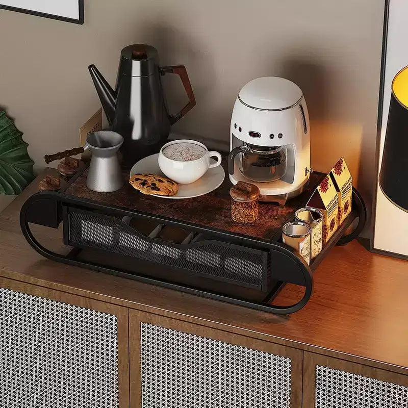 Porte-tiroir à dosettes de café, support de rangement en fer pour capsules de café, support de rangement de bureau, boîte de rangement de capsules type tiroir, support de rangement à café en métal et bois