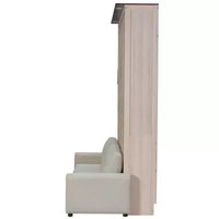 Lit escamotable Queen Size avec canapé, Lit escamotable Queen Size en bois avec éclairage LED, Lit escamotable pliant avec coffre pour chambre d'amis, Beige
