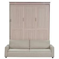 Lit escamotable Queen Size avec canapé, Lit escamotable Queen Size en bois avec éclairage LED, Lit escamotable pliant avec coffre pour chambre d'amis, Beige