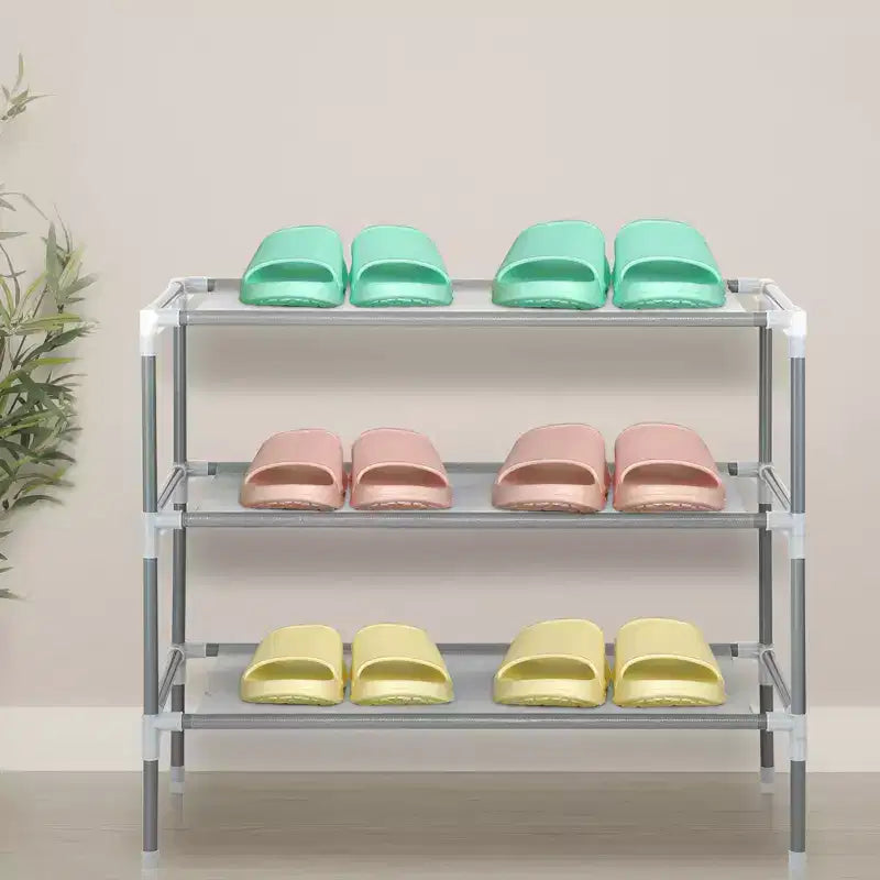 Étagère à chaussures simple à 3 niveaux en tissu non tissé gris