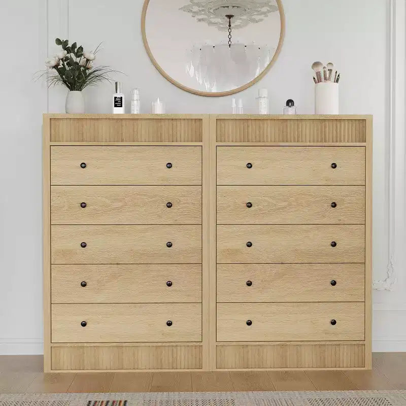 Commode haute Coolmee 5 tiroirs pour chambre, commode cannelée large 31,5 po, meuble de rangement moderne en bois pour chambre d'enfant, couloir, salon