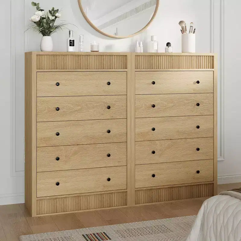 Commode haute Coolmee 5 tiroirs pour chambre, commode cannelée large 31,5 po, meuble de rangement moderne en bois pour chambre d'enfant, couloir, salon