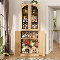 Besiost Armoire de Cuisine Haute 80 cm avec Portes en Verre Trempé, Étagère Indépendante avec Étagères