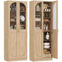 Besiost Armoire de Cuisine Haute 80 cm avec Portes en Verre Trempé, Étagère Indépendante avec Étagères