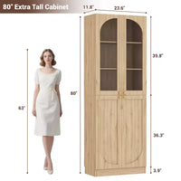 Besiost Armoire de Cuisine Haute 80 cm avec Portes en Verre Trempé, Étagère Indépendante avec Étagères