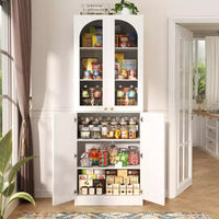 Besiost Armoire de Cuisine Haute 80 cm avec Portes en Verre Trempé, Étagère Indépendante avec Étagères