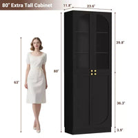 Besiost Armoire de Cuisine Haute 80 cm avec Portes en Verre Trempé, Étagère Indépendante avec Étagères