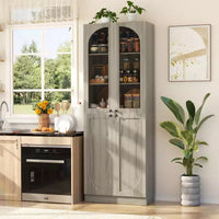 Besiost Armoire de Cuisine Haute 80 cm avec Portes en Verre Trempé, Étagère Indépendante avec Étagères