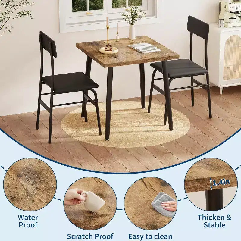 Petit ensemble table à manger pour 2, ensemble table de cuisine 3 pièces avec 2 chaises rembourrées, table de petit-déjeuner pour petit espace, salle à manger, appartement, restaurant