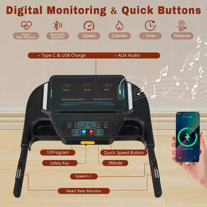 Whisen Tapis roulants pliables, équipement d'exercice à domicile avec inclinaison, capacité 350 LBS - Noir