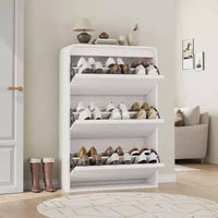 Meuble à chaussures à abattants avec 3 portes et étagère réglable, rangement en bois pour entrée et salon