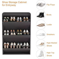 Meuble à chaussures à abattants avec 3 portes et étagère réglable, rangement en bois pour entrée et salon