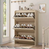 Meuble à chaussures à abattants avec 3 portes et étagère réglable, rangement en bois pour entrée et salon