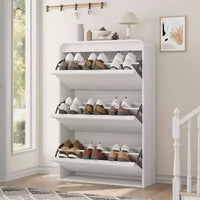 Meuble à chaussures à abattants avec 3 portes et étagère réglable, rangement en bois pour entrée et salon