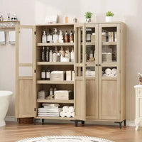 Armoire de rangement haute, Meuble de rangement de cuisine, Armoire de salle de bain à 5 niveaux avec 4 portes et étagères réglables pour cuisine, salle à manger, salle de bain