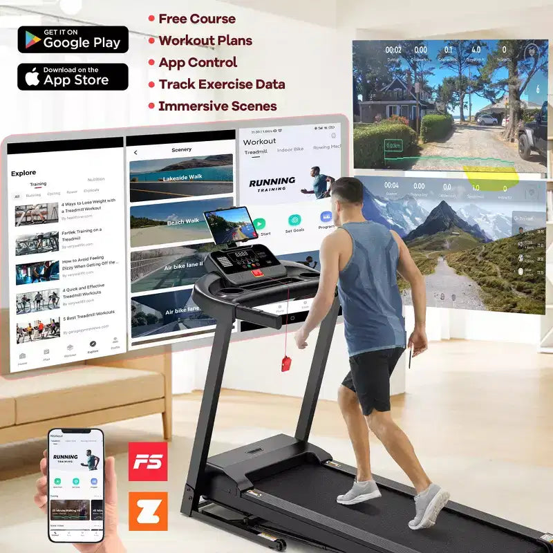 Vente de tapis de course inclinable : Inclinaison manuelle à 3 niveaux de 12 %, capacité de 150 kg avec connectivité APP Bluetooth, tapis de course pliable pour la maison/le petit bureau