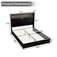 Lit capitonné en velours MAYEERTY Queen Size avec veilleuse port USB et tête de lit haute de 52 pouces avec décor de rivets et étagère de tête de lit pour chambre à coucher, noir