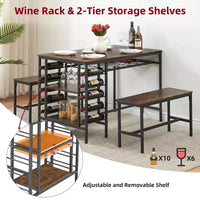 Ensemble table à manger pour 4, table de cuisine avec 2 bancs, casier à vin et étagère de rangement, table de salle à manger rectangulaire, ensemble table à manger 3 pièces