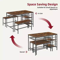 Ensemble table à manger pour 4, table de cuisine avec 2 bancs, casier à vin et étagère de rangement, table de salle à manger rectangulaire, ensemble table à manger 3 pièces