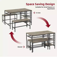 Ensemble table à manger pour 4, table de cuisine avec 2 bancs, casier à vin et étagère de rangement, table de salle à manger rectangulaire, ensemble table à manger 3 pièces