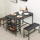Dining Table Set for 4, Kitchen Table with 2 Benches, Wine Rack and Storage Shelf, Rectangular Dining Room Table Set, 3 Piece Dining Table Set