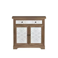 Meuble d'appoint rustique style ferme avec portes sculptées florales, 1 tiroir et rangement double-porte pour salon ou entrée