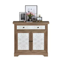 Meuble d'appoint rustique style ferme avec portes sculptées florales, 1 tiroir et rangement double-porte pour salon ou entrée
