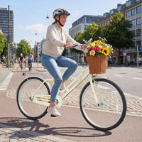 Vélo de plage Gymax 26 pouces avec selle réglable, panier tressé et porte-bagages arrière