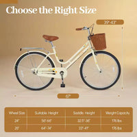 Vélo de plage Gymax 26 pouces avec selle réglable, panier tressé et porte-bagages arrière