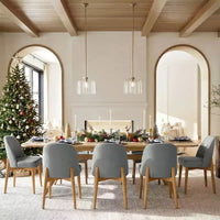 Ensemble de salle à manger 9 pièces pour 8 personnes, table à tréteaux extensible avec chaises rembourrées aux pieds en bois massif-Panipeachy