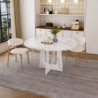 Table à manger ronde de 47 pouces pour 4 personnes, table de ferme en MDF avec finition marbre blanc, capacité de 300 lb, assemblage facile pour salle à manger, cuisine, salon
