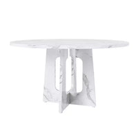 Table à manger ronde de 47 pouces pour 4 personnes, table de ferme en MDF avec finition marbre blanc, capacité de 300 lb, assemblage facile pour salle à manger, cuisine, salon