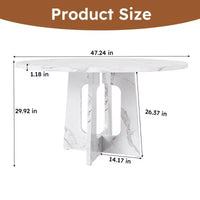 Table à manger ronde de 47 pouces pour 4 personnes, table de ferme en MDF avec finition marbre blanc, capacité de 300 lb, assemblage facile pour salle à manger, cuisine, salon