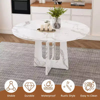Table à manger ronde de 47 pouces pour 4 personnes, table de ferme en MDF avec finition marbre blanc, capacité de 300 lb, assemblage facile pour salle à manger, cuisine, salon