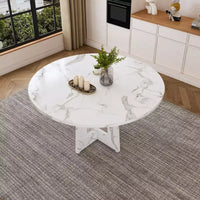 Table à manger ronde de 47 pouces pour 4 personnes, table de ferme en MDF avec finition marbre blanc, capacité de 300 lb, assemblage facile pour salle à manger, cuisine, salon