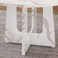 Table à manger ronde de 47 pouces pour 4 personnes, table de ferme en MDF avec finition marbre blanc, capacité de 300 lb, assemblage facile pour salle à manger, cuisine, salon