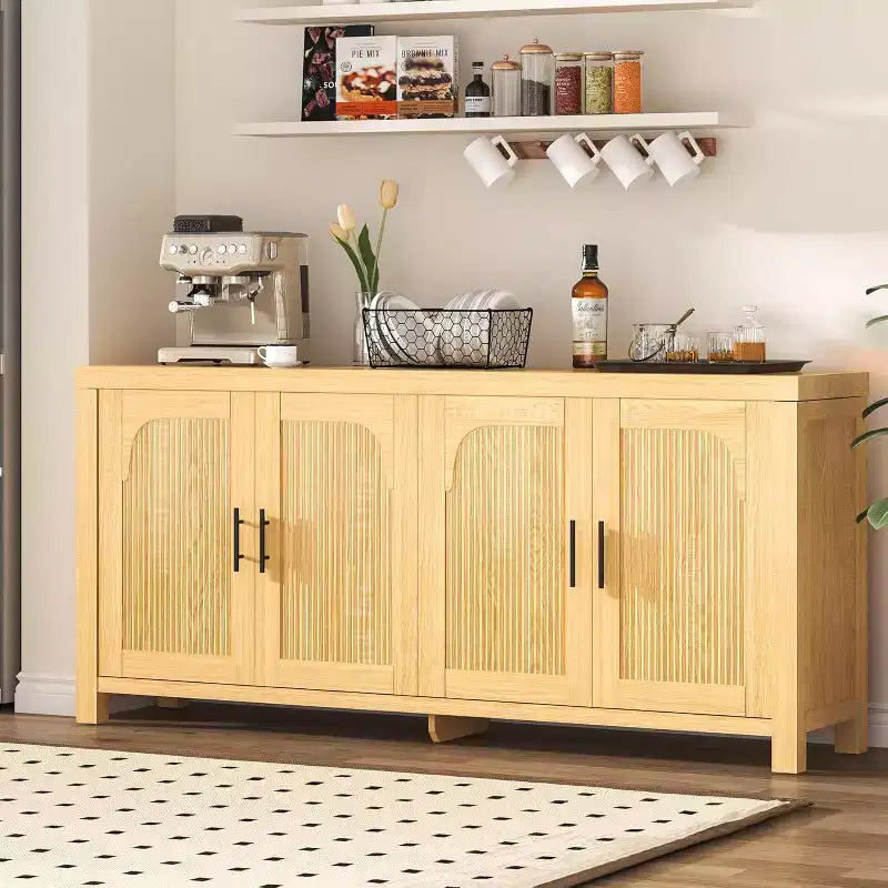 Buffet de salle à manger 71 po avec 4 portes, buffet crédence cannelé avec gestion des câbles et étagères réglables, buffet de cuisine