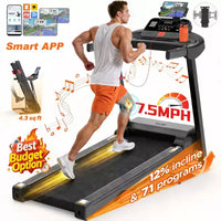 Tapis Roulant 3,5 CV en Destockage : Tapis Roulant Pliable 4-en-1 avec Inclinaison de 12%, Application et Haut-parleurs Bluetooth, Capacité de 150 kg, 71 Programmes, Utilisation Domicile/Bureau