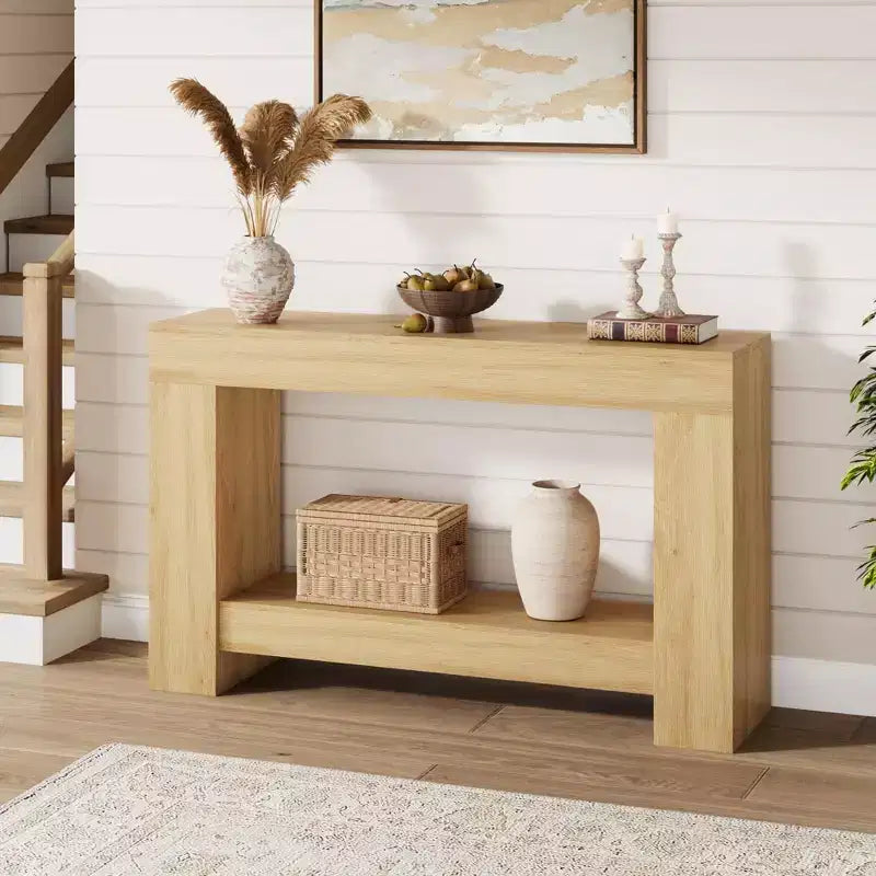 Table console style ferme 47 po, table d'entrée et console 2 niveaux avec rangement ouvert pour salon, couloir et décoration de hall