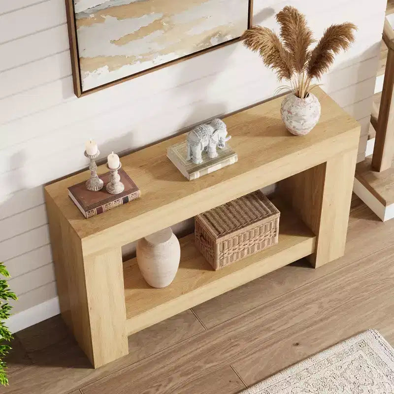 Table console style ferme 47 po, table d'entrée et console 2 niveaux avec rangement ouvert pour salon, couloir et décoration de hall