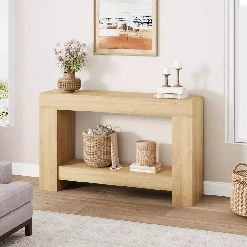 Table console style ferme 47 po, table d'entrée et console 2 niveaux avec rangement ouvert pour salon, couloir et décoration de hall