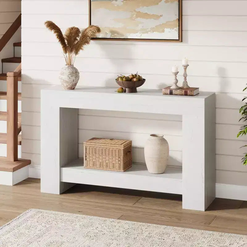 Table console style ferme 47 po, table d'entrée et console 2 niveaux avec rangement ouvert pour salon, couloir et décoration de hall